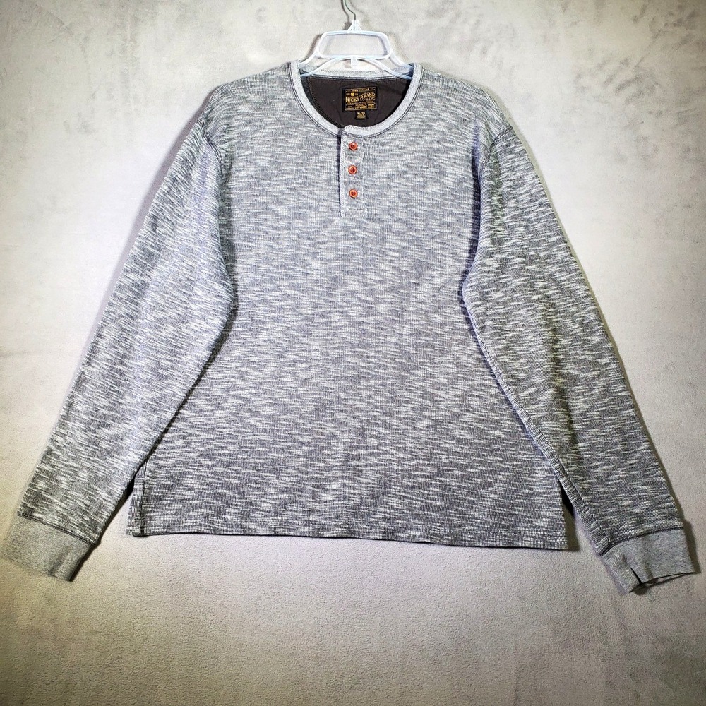 Lucky Brand Thermal Henley Shirt Mens XL Gray Ribbed Long Sleeve Grunge Heritage